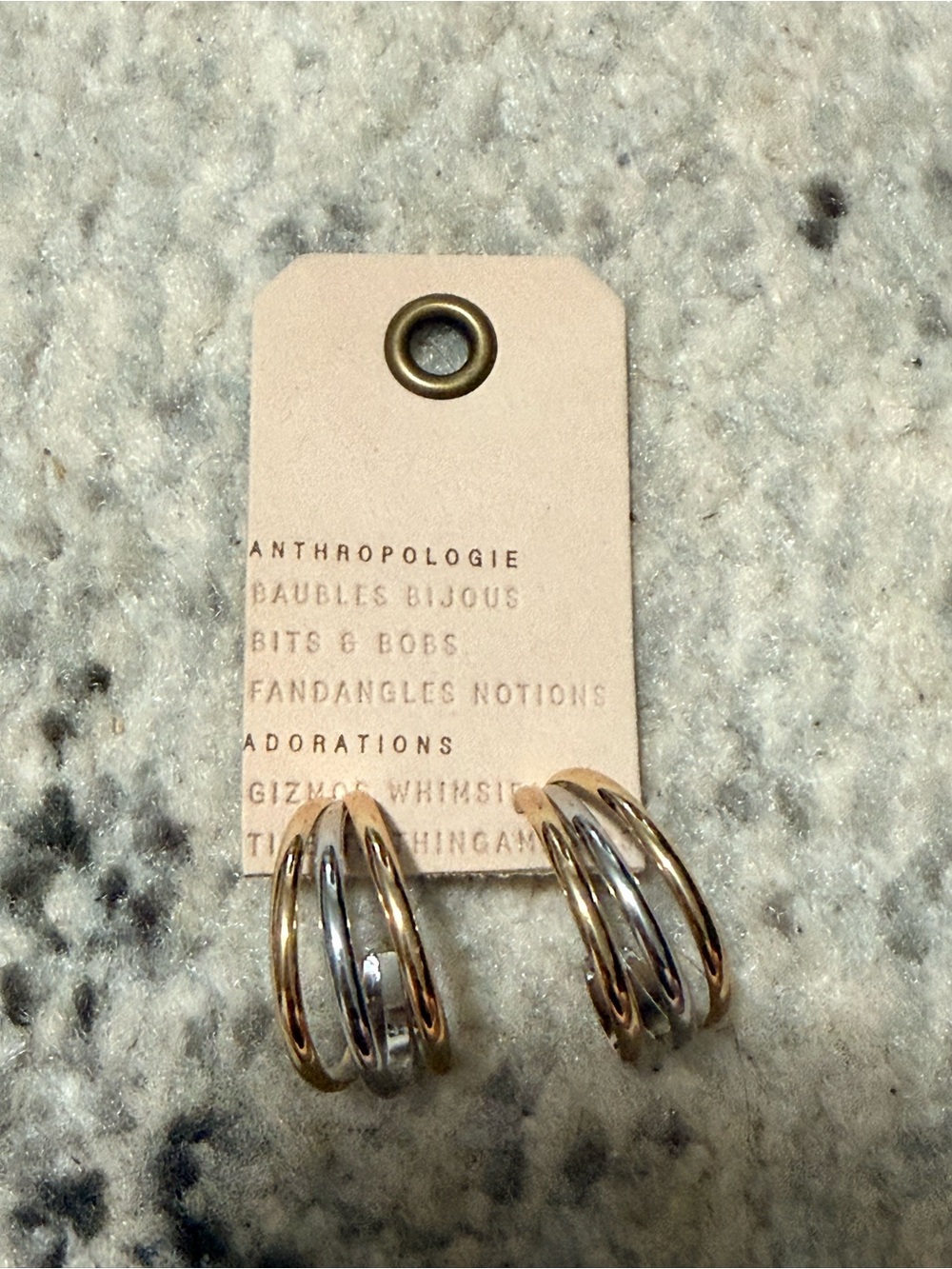NWOT Anthropologie Mixed-Metal Triple Band Hoop Earrings — Gold & Silver